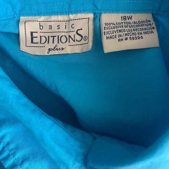 Basic Editions Floral Embroidered Button Up (Size: 18W, Color: Blue) - Picture 3 of 3